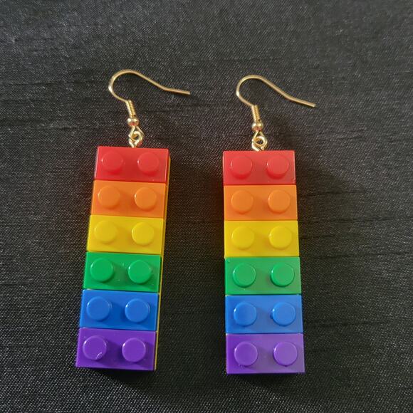 Working lego brick style rainbow pride earrings - Picture 2 of 4